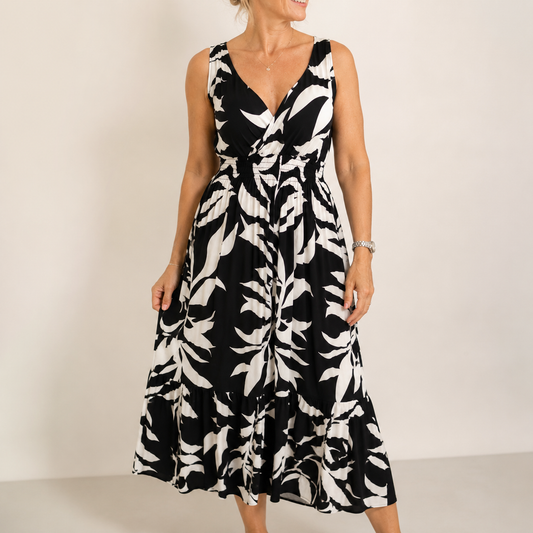 Regina - Mouwloze Midi Jurk met V-Hals Elastische Taille