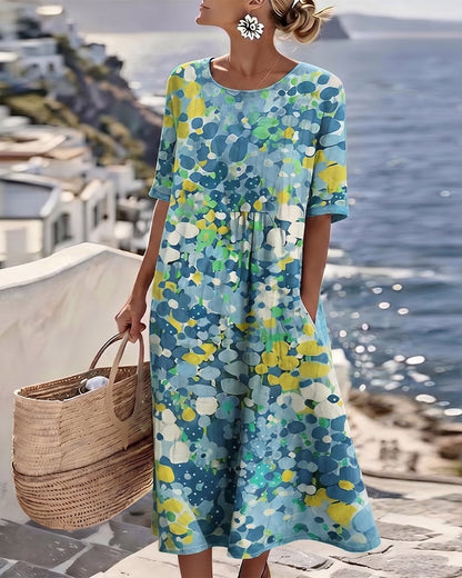 Ilse | Lichte, losse midi-jurk met bloemenprint