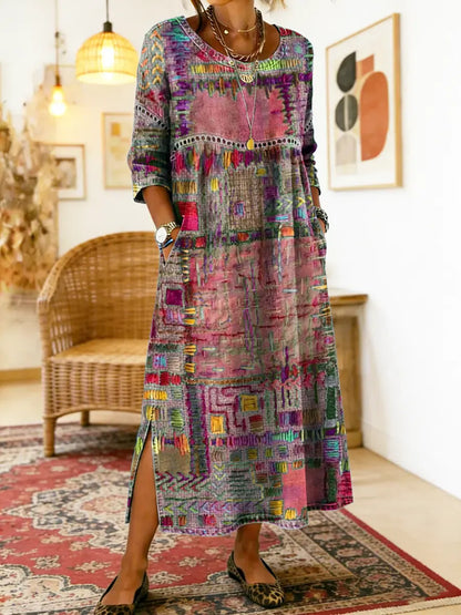 Manuela | Geprinte Jurk met Etnisch Patchwork
