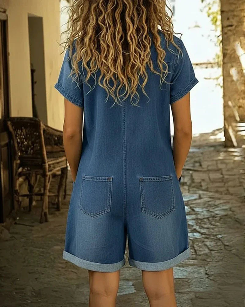 Tine | Spijkerjumpsuit met knoopsluiting aan de voorkant