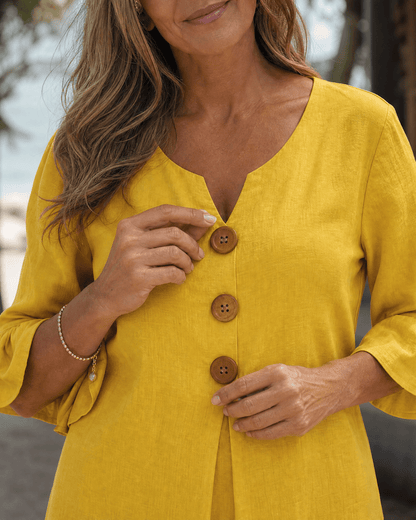 Comros | Knopdetail Rimpel Mouw Relaxed Midi Jurk