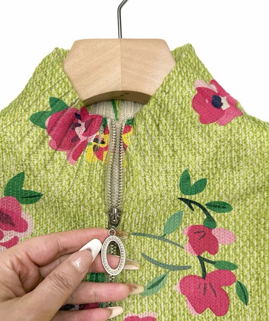 Constance™ | Roze Bloemen Lime Rits Cardigan
