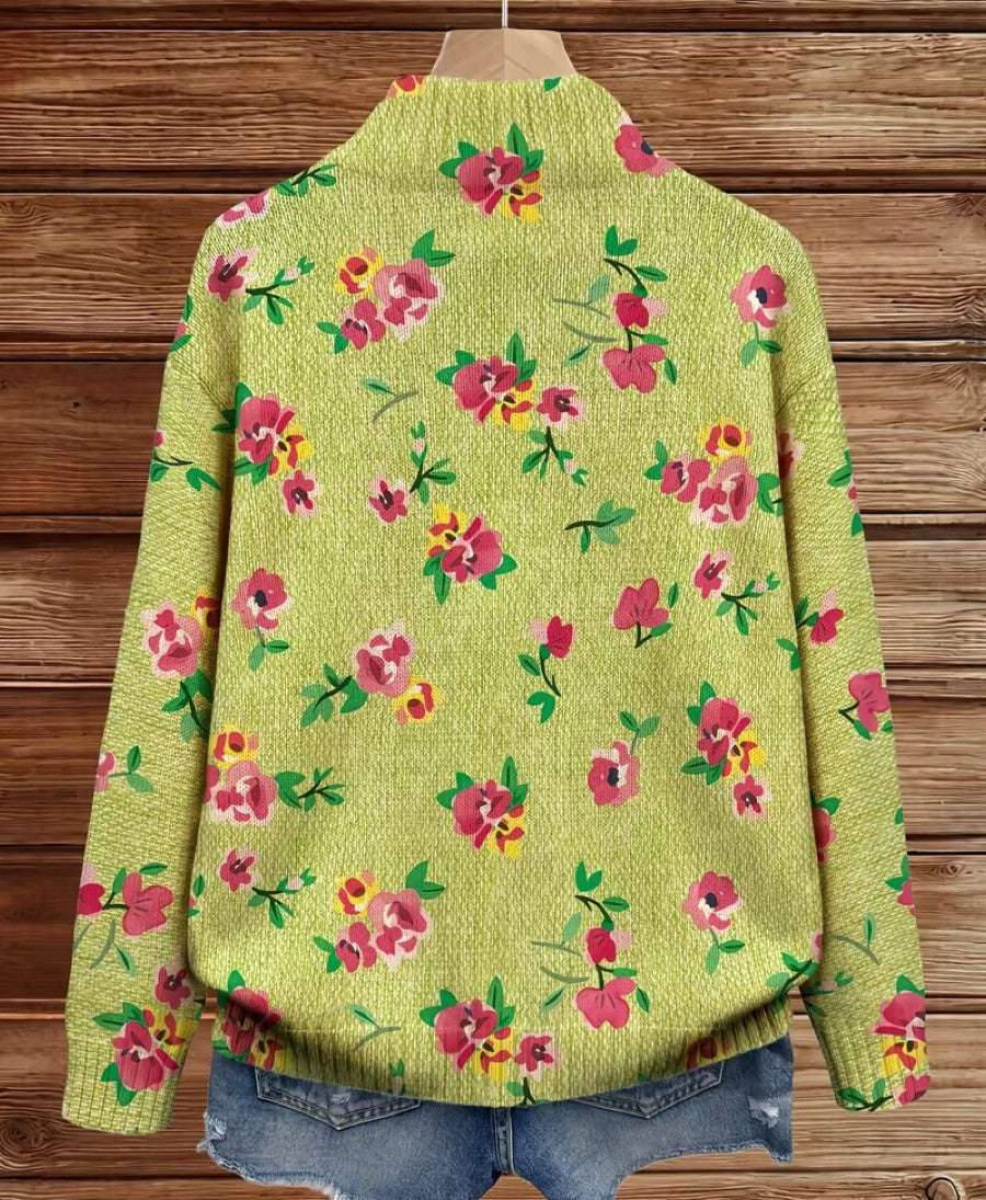 Constance™ | Roze Bloemen Lime Rits Cardigan