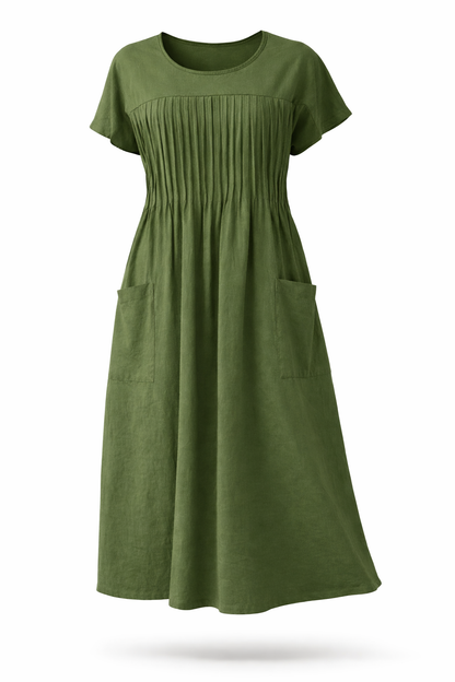 Linda - Comfortabele Midi Jurk met Steekzakken