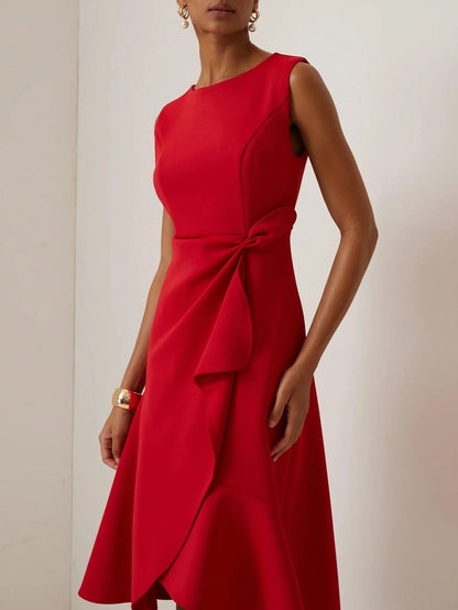 Rode Mouwloze Midi Elegante A-lijn Jurk met Taille Twist voor Dag-naar-Nacht