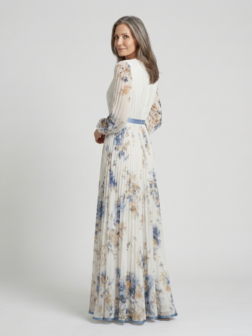 Lavinia | Maxi jurk met lange mouwen en V-hals met bloemenpatroon