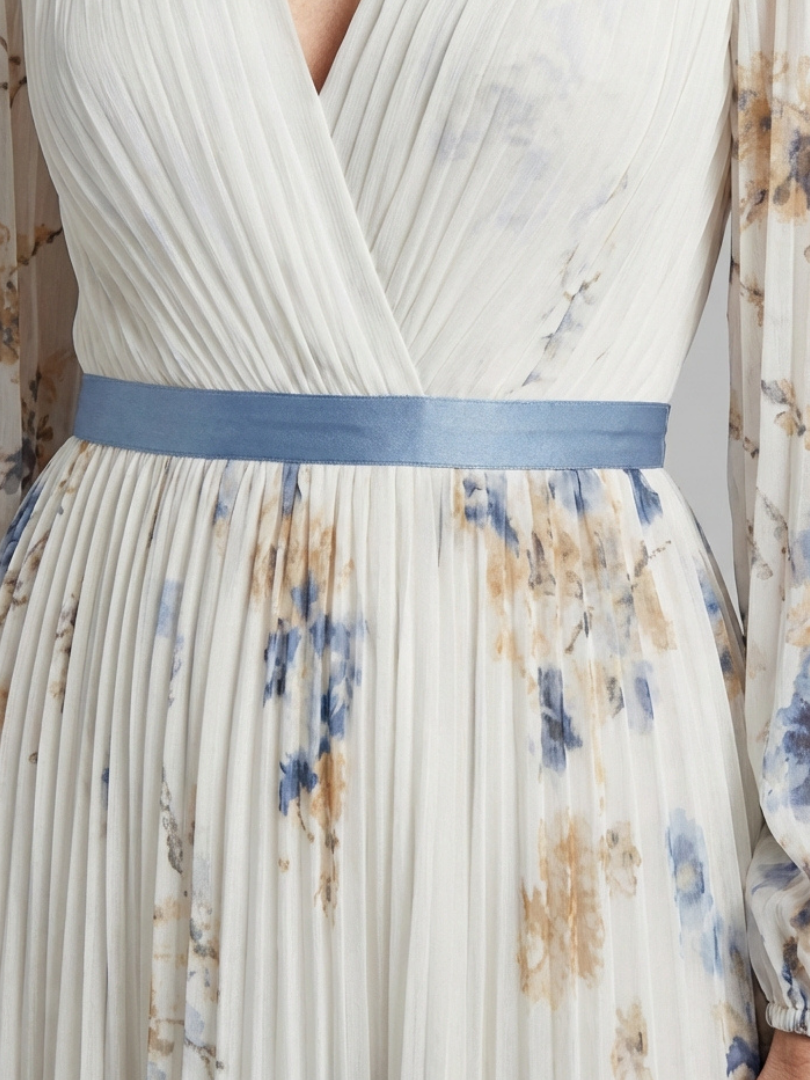 Lavinia | Maxi jurk met lange mouwen en V-hals met bloemenpatroon