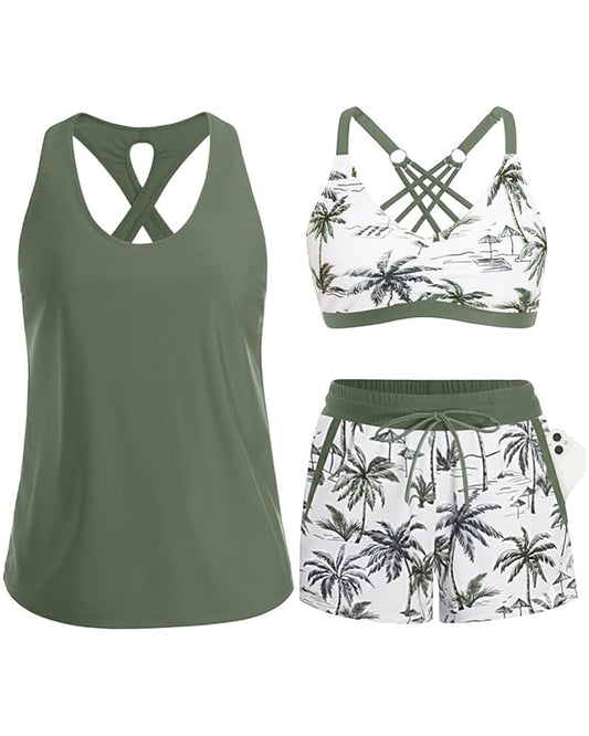 Bedekking En Bikini Crisscross Mouwloos Topje + Koorddruk Geprinte Broek Voor