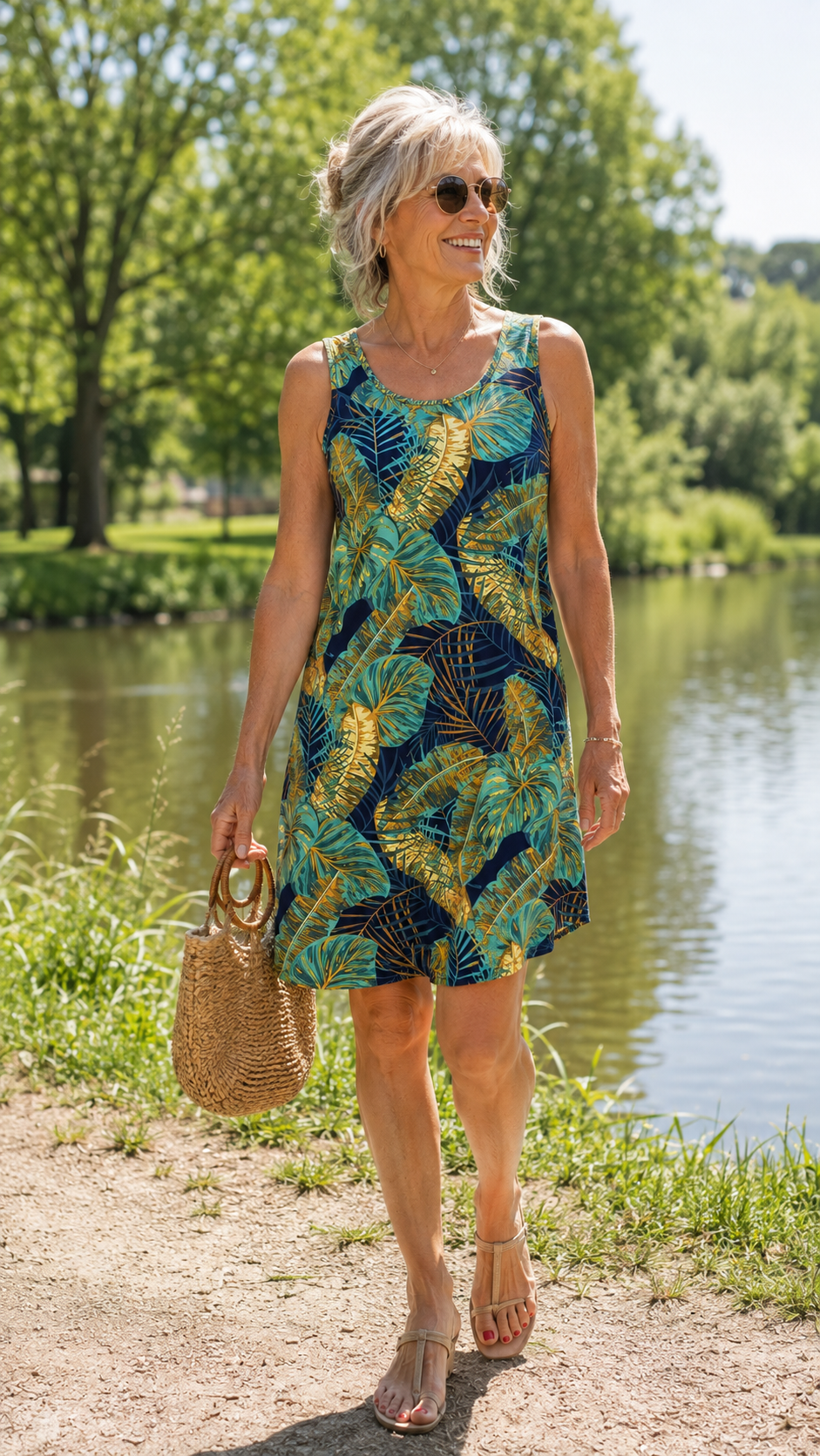 Simone - Mouwloze jurk met U-hals Vintage-look