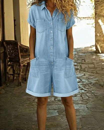 Tine | Spijkerjumpsuit met knoopsluiting aan de voorkant