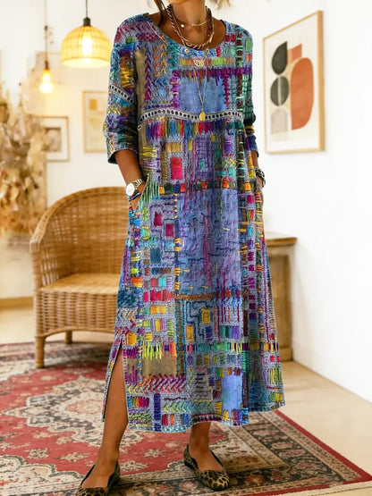 Manuela | Geprinte Jurk met Etnisch Patchwork