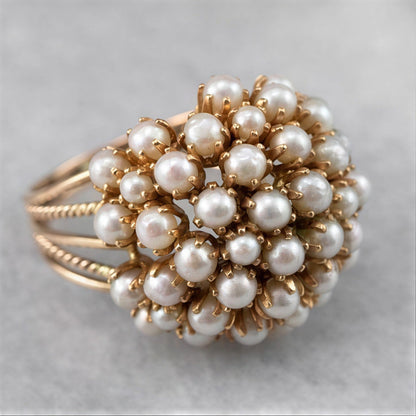 Elegante Ingelegde Parelen Gouden Ring