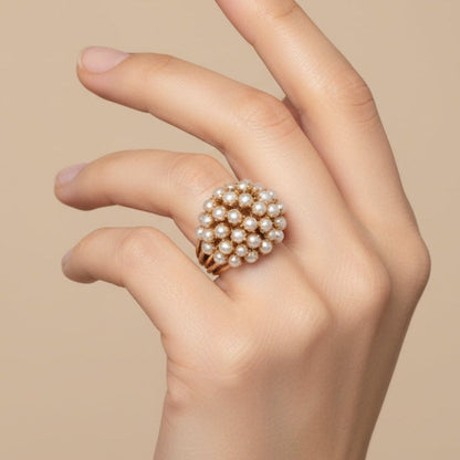 Elegante Ingelegde Parelen Gouden Ring