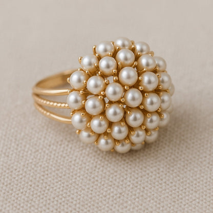 Elegante Ingelegde Parelen Gouden Ring