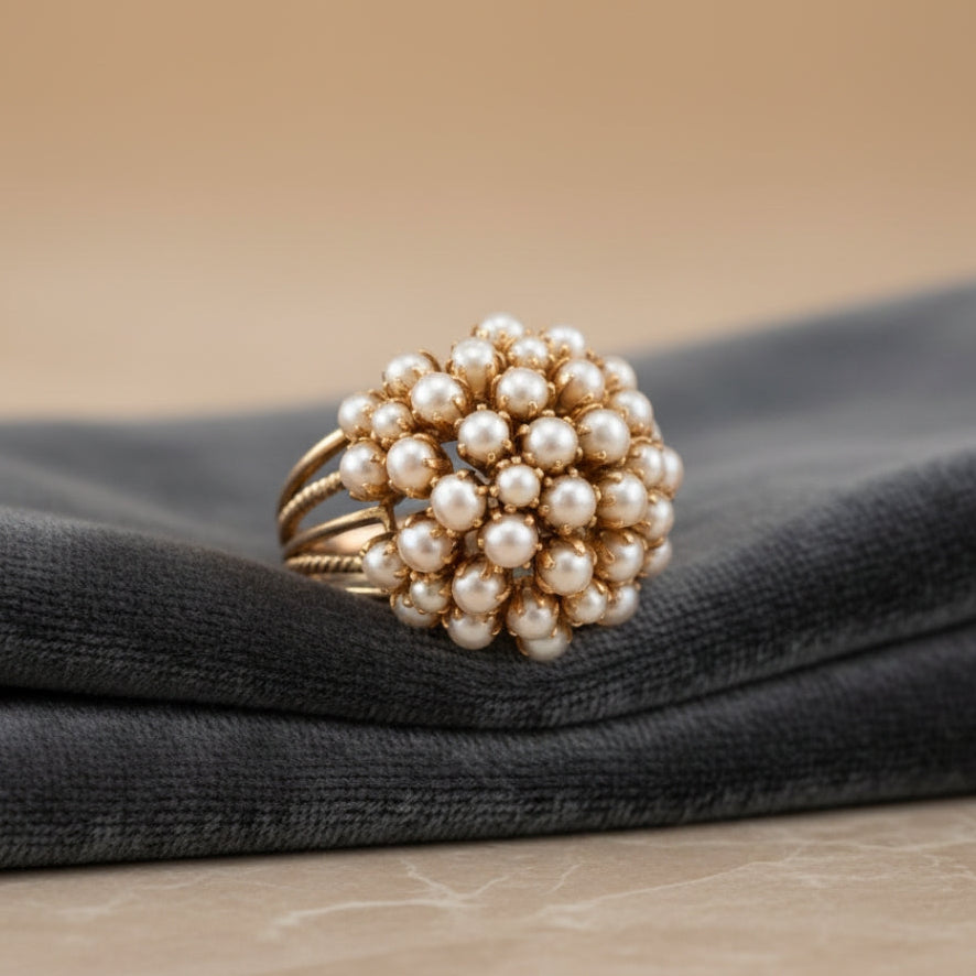Elegante Ingelegde Parelen Gouden Ring