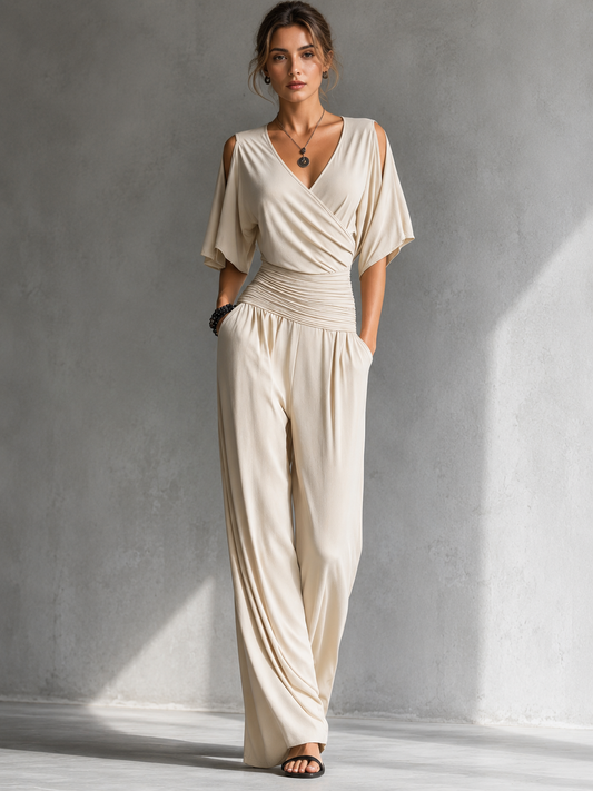 Demi | Jumpsuit met beige overslag
