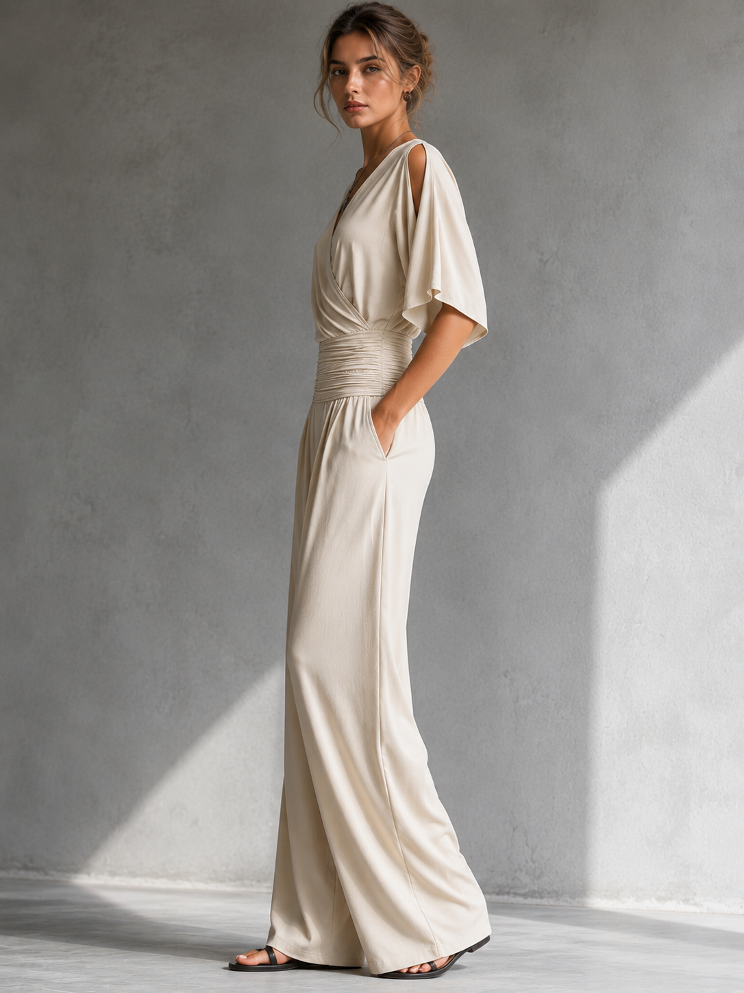 Demi | Jumpsuit met beige overslag