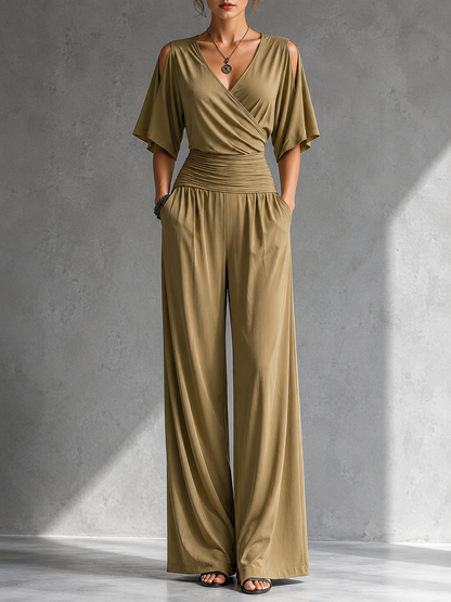 Demi | Jumpsuit met beige overslag