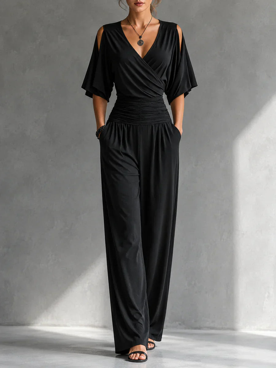 Demi | Jumpsuit met beige overslag