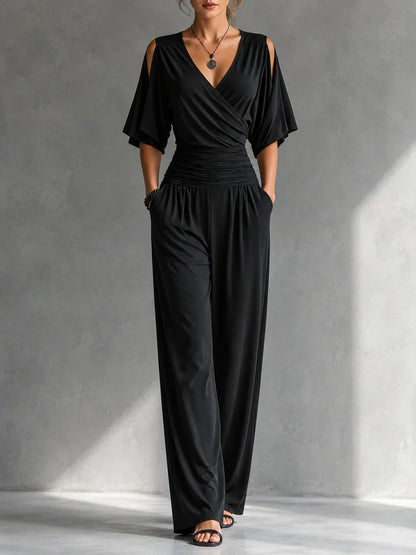 Demi | Jumpsuit met beige overslag