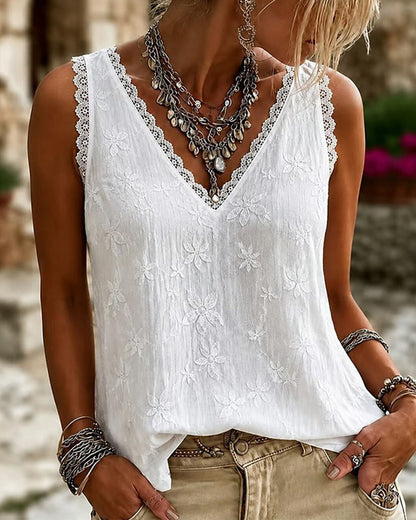 Marjet | Kanten Tanktop met V-hals