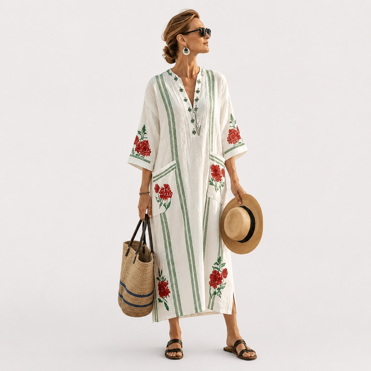 Lange Caftan - Rozenprint