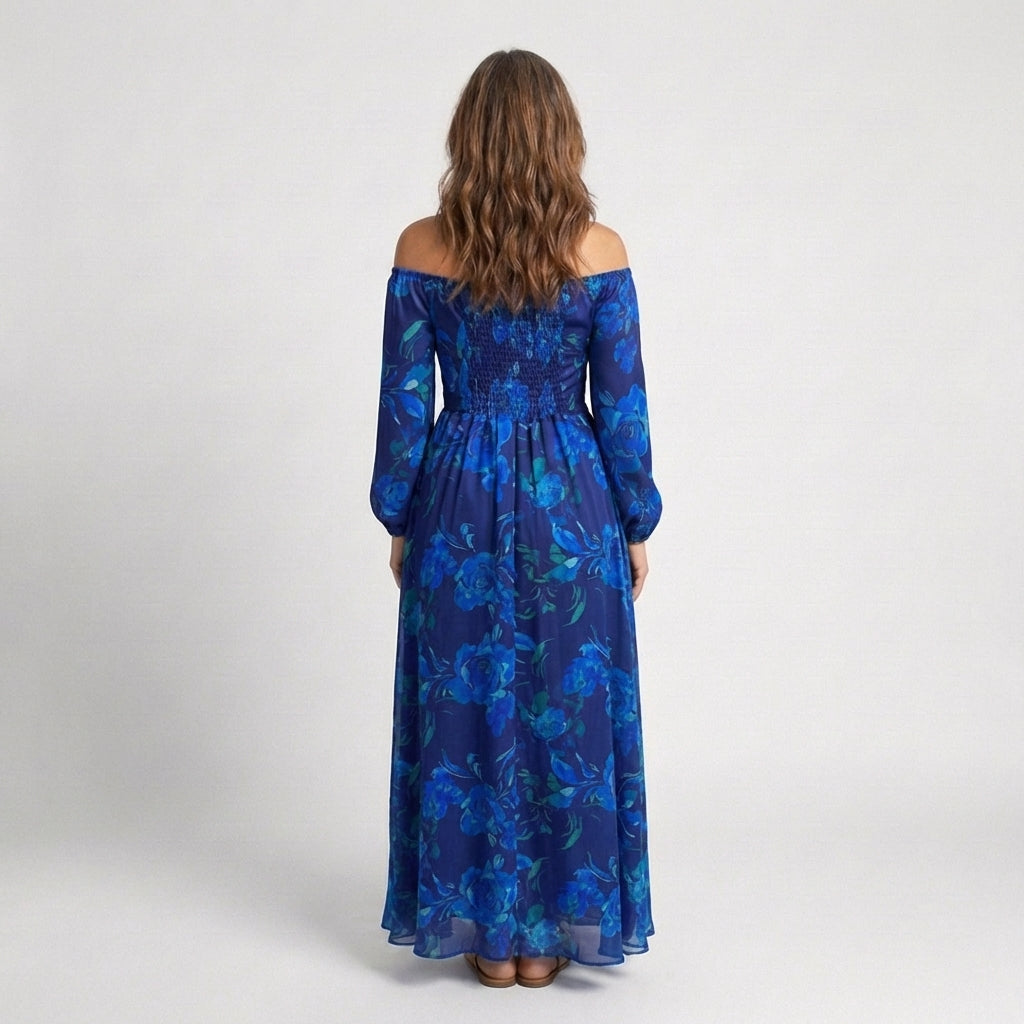 Aspen | Maxi Jurk met Ontblote Schouders en Bloemen