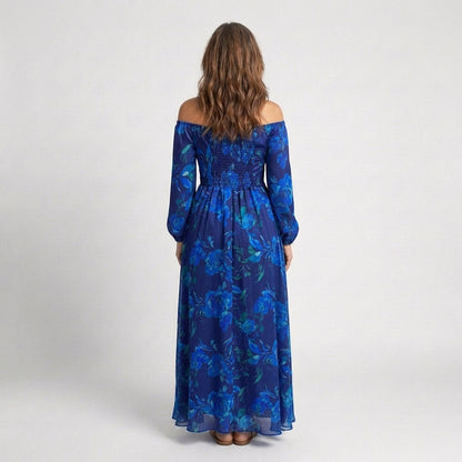Aspen | Maxi Jurk met Ontblote Schouders en Bloemen