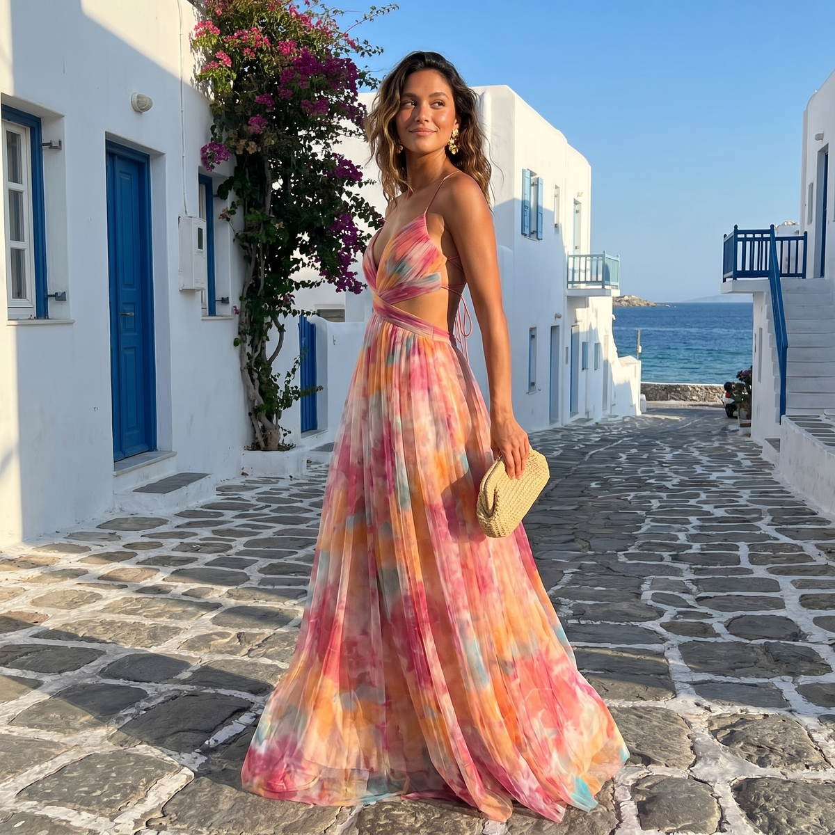 Dayana – Maxi Jurk met Knoopsluiting aan de Voorkant