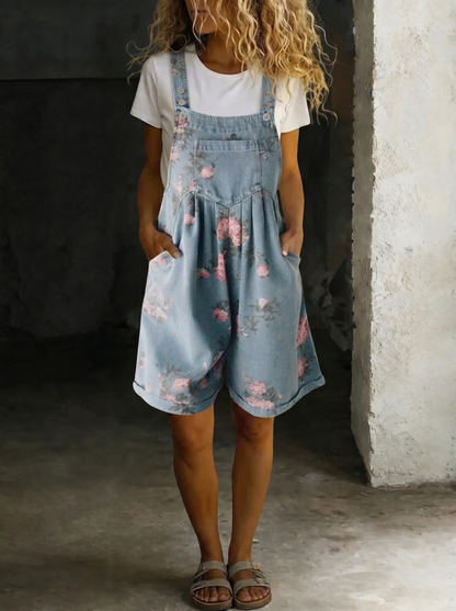 Adriana - Bloemen denim jumpsuit met zachte katoen en vintage was