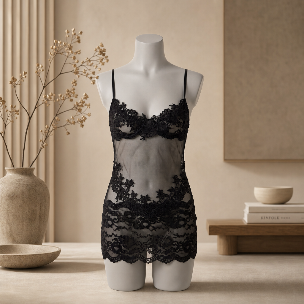 Leslie - Sexy nachthemd in effen kleur met kant