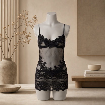 Leslie - Sexy nachthemd in effen kleur met kant