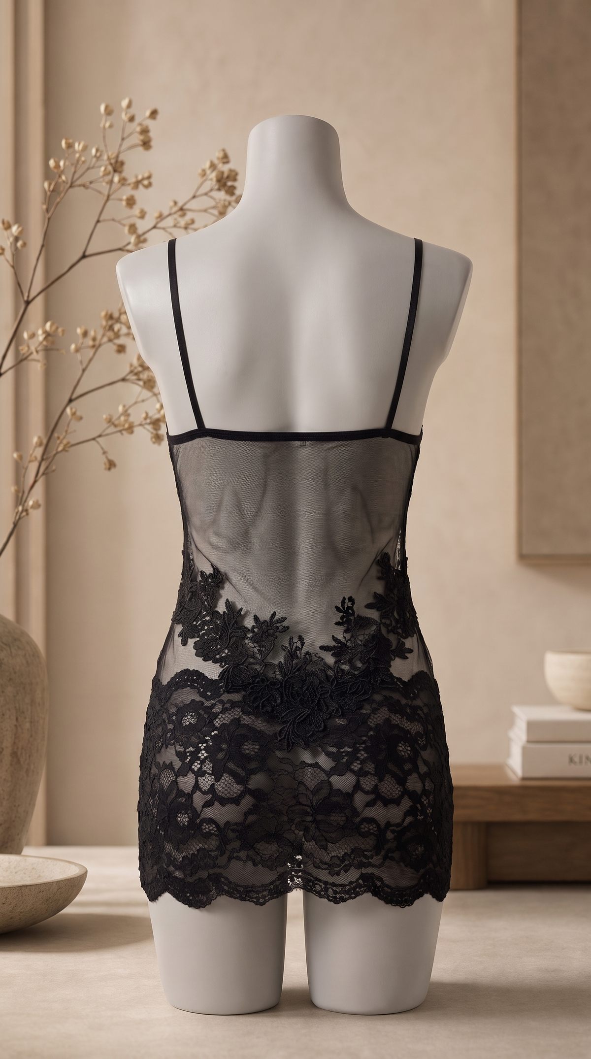 Leslie - Sexy nachthemd in effen kleur met kant