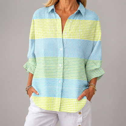 Holly™ | Pastel Ruit Blouse | Lichtgewicht Lente Blouse met Artistieke Prints