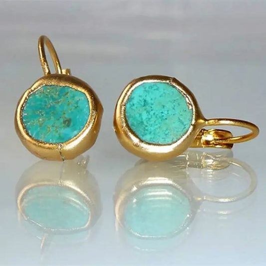 Elegante Gouden Oorbellen met Turquoise Steen