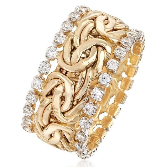 Vintage Gevlochten Zirconium Ring in Goud