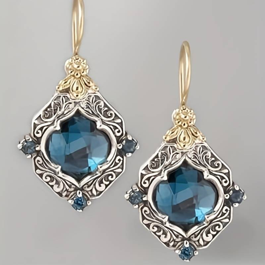 Vintage Oorbellen van Blauw Kristal met Goud en Zilver