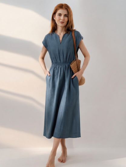 Lina — Vloeiende en elegante linnenmix jurk