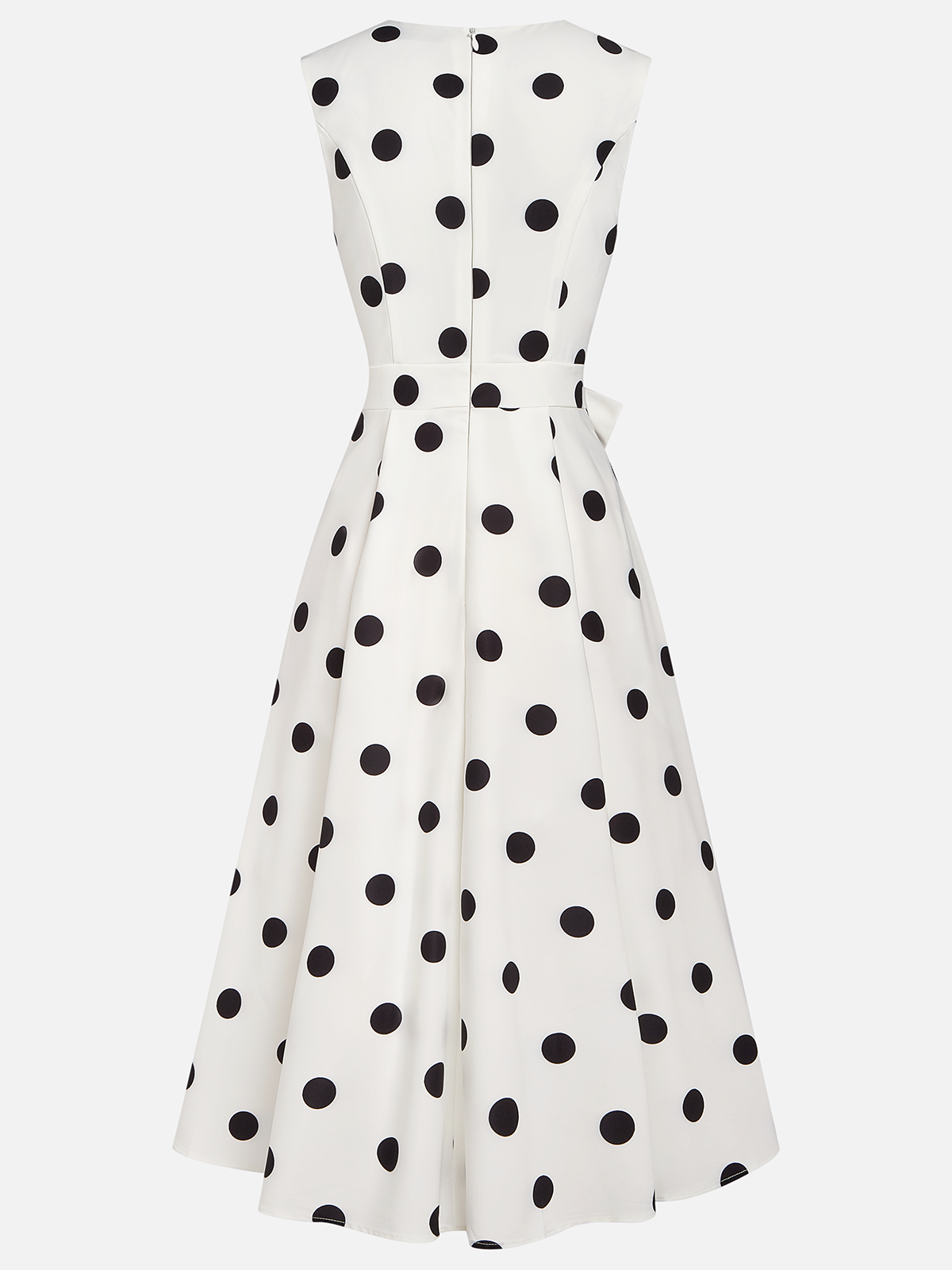 Zwart-witte klassieke polka dot Franse mouwloze midi-jurk