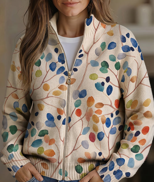 Imogene™ | Botanische Bladprint Zip Cardigan
