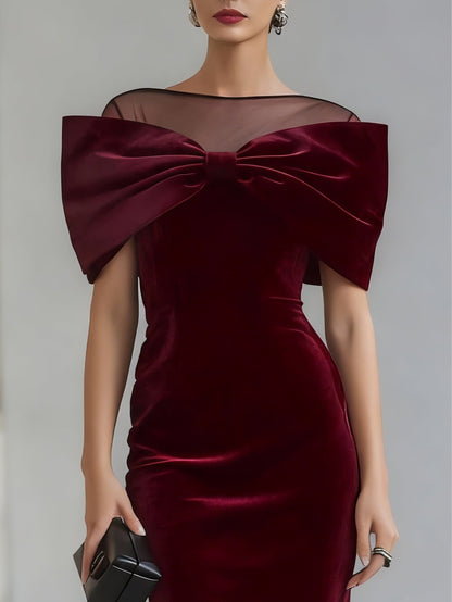 DRAMATISCHE BURGONDISCHE VELVET BOW MIDI JURK