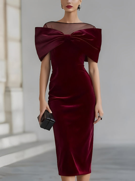 DRAMATISCHE BURGONDISCHE VELVET BOW MIDI JURK