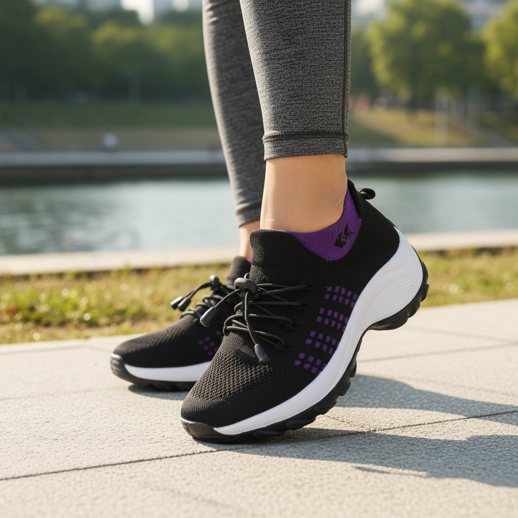 Ambulo Orthopedische Schoenen Gebreide Stof - Paars Zwart