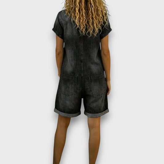 Sofía - Korte vintage salopette van katoen met denimlook