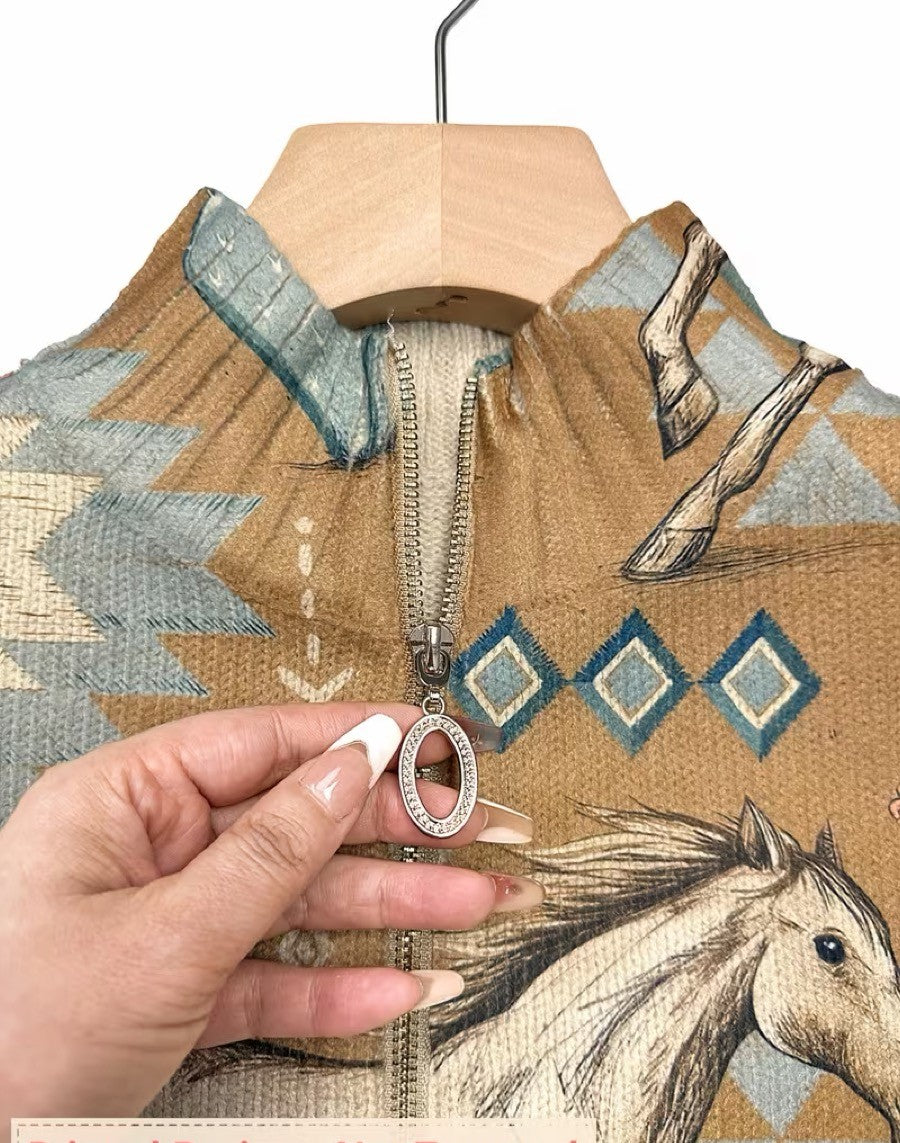Perpetua™ | Woestijnpaard en Cactus Zip Cardigan
