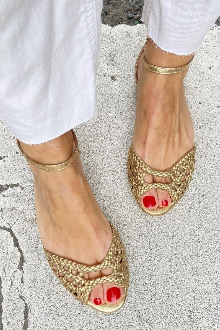 Isadora | Gouden gevlochten sandalen