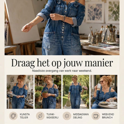 Nathalie - Jumpsuit met open schouders, wijde pijpen en zakken