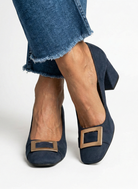 Inês | Suède Schoenen met Gouden Gesp