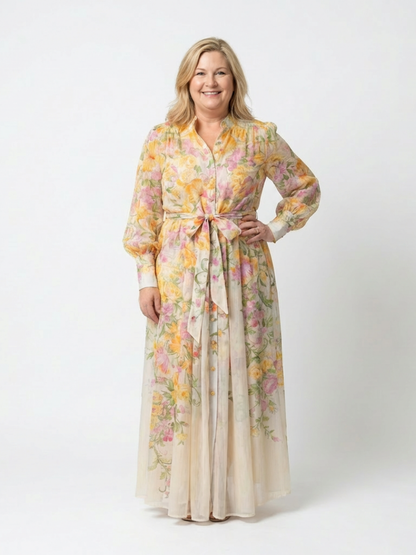 Cressida | Maxidress met bloemenprint en transparante stof met lange mouwen