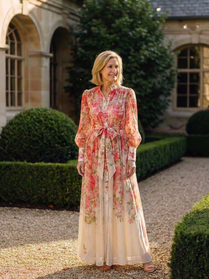 Cressida | Maxidress met bloemenprint en transparante stof met lange mouwen
